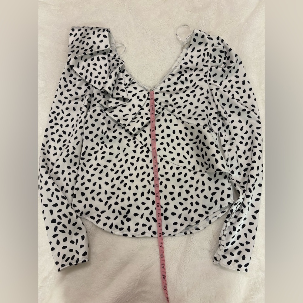 Self-Portrait Polka Dot Ruffled Satin Blouse Size 2 - Picture 7 of 11